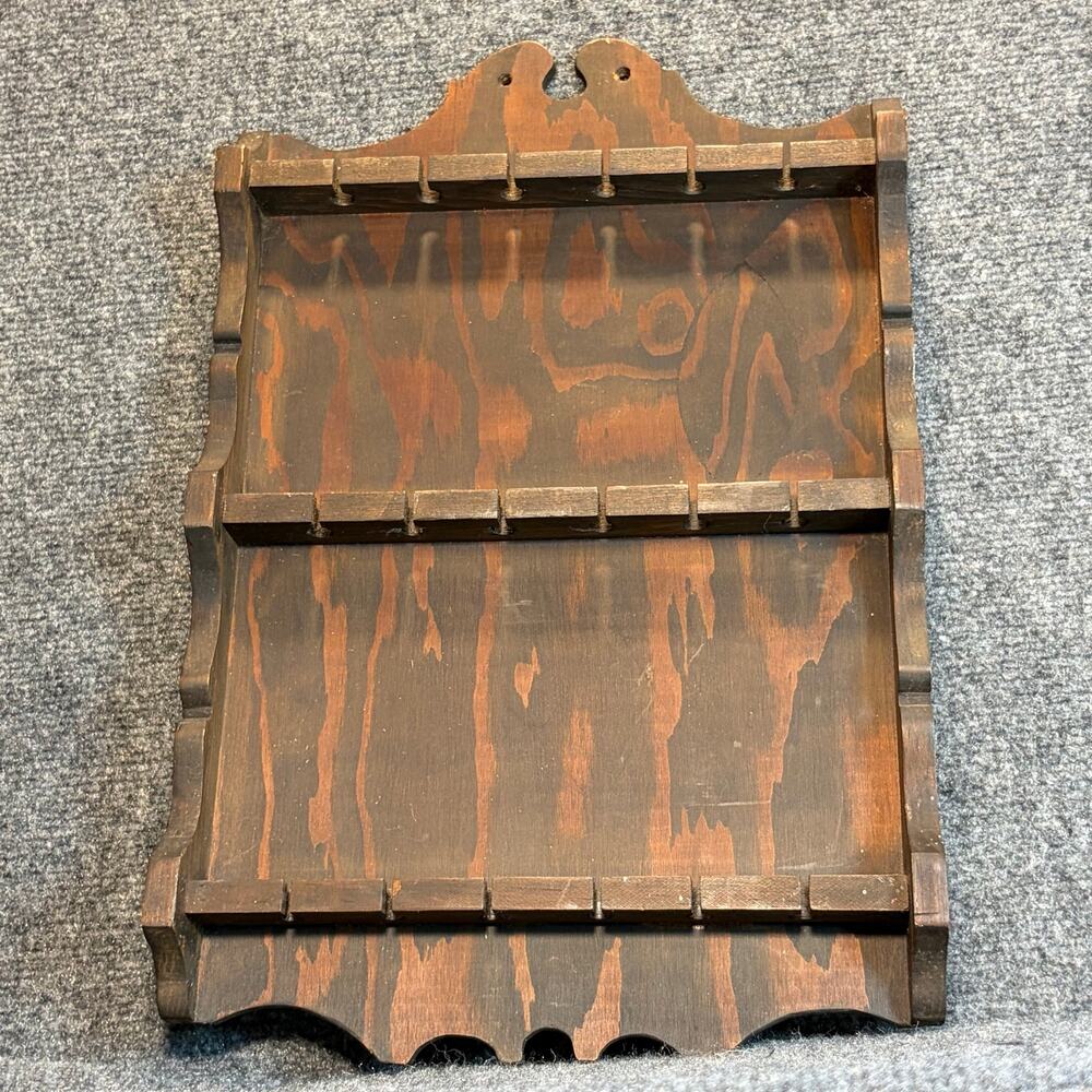 Vintage Colonial Wooden Spoon Rack Decorative Collectible 18 slots 18x11